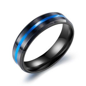 Thin Blue Line Stripe Stainless Steel‎ Ring Band
